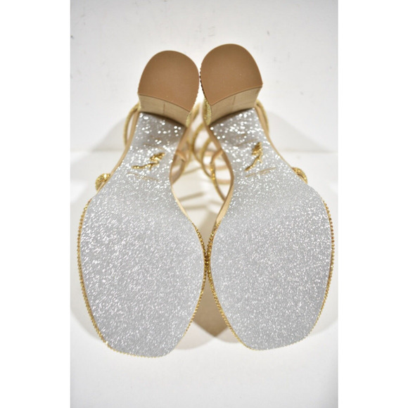 Rene Caovilla Cleo Gold Platform Crystal Wrap Strap Sandal Block Heel Pump 40 - Picture 12 of 12